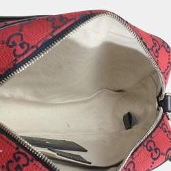 Pre Owned حقيبة كاميرا غوتشي GG مارمونت حمراء صغيرة قماش مبطن قطريًا GG