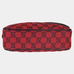 Pre Owned حقيبة كاميرا غوتشي GG مارمونت حمراء صغيرة قماش مبطن قطريًا GG