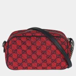 Pre Owned حقيبة كاميرا غوتشي GG مارمونت حمراء صغيرة قماش مبطن قطريًا GG