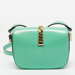 مملوكة مسبقًا حقيبة غوتشي ميني سيلفي 1969 ميني زجاج شبكي أخضر منت بيد علوية 