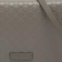 Pre Owned Gucci Grey Microguccissima Leather Flap Wallet on Strap