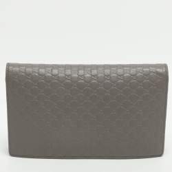 Pre Owned Gucci Grey Microguccissima Leather Flap Wallet on Strap