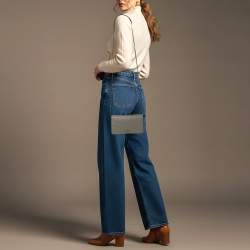 Pre Owned Gucci Grey Microguccissima Leather Flap Wallet on Strap