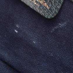 Pre Owned Gucci Vintage Sherry Line Beige/Navy Blue GG Supreme Canvas and Leather Clutch