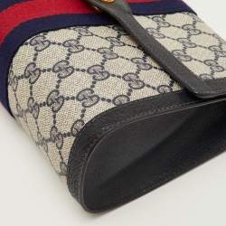 Pre Owned Gucci Vintage Sherry Line Beige/Navy Blue GG Supreme Canvas and Leather Clutch