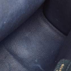 Pre Owned Gucci Vintage Sherry Line Beige/Navy Blue GG Supreme Canvas and Leather Clutch