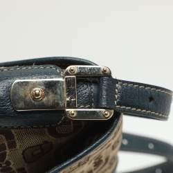 Pre Owned حقيبة غوتشي هوبو قماش وحقيبة بحلية جلدية بيج/أزرق 