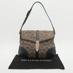 Pre Owned حقيبة غوتشي هوبو قماش وحقيبة بحلية جلدية بيج/أزرق 