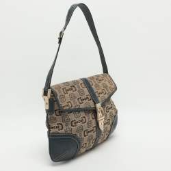 Pre Owned حقيبة غوتشي هوبو قماش وحقيبة بحلية جلدية بيج/أزرق 