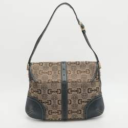 Pre Owned حقيبة غوتشي هوبو قماش وحقيبة بحلية جلدية بيج/أزرق 