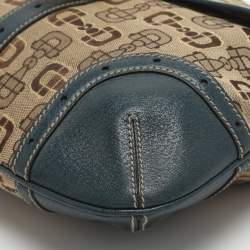 Pre Owned حقيبة غوتشي هوبو قماش وحقيبة بحلية جلدية بيج/أزرق 