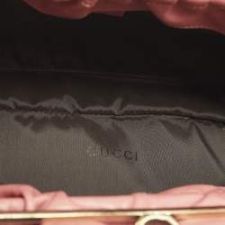 Pre Owned Gucci Bamboo Floral Print Old Rose Leather Top Handle Bag