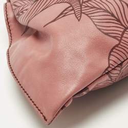 Pre Owned Gucci Bamboo Floral Print Old Rose Leather Top Handle Bag