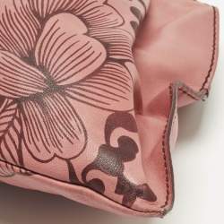 Pre Owned Gucci Bamboo Floral Print Old Rose Leather Top Handle Bag