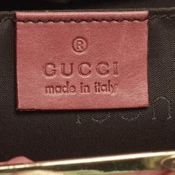 Pre Owned Gucci Bamboo Floral Print Old Rose Leather Top Handle Bag