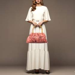 Pre Owned Gucci Bamboo Floral Print Old Rose Leather Top Handle Bag