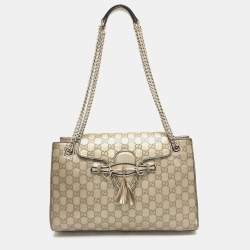 Pre Owned Gucci Emily Large Gold Guccissima Leather Chain Shoulder Bag