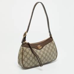 Pre Owned حقيبة كتف غوتشي أوفيديا صغيرة كانفاس وجلد جي جي سوبريم بيج/بني