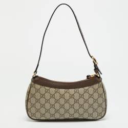 Pre Owned حقيبة كتف غوتشي أوفيديا صغيرة كانفاس وجلد جي جي سوبريم بيج/بني
