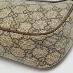 Pre Owned حقيبة كتف غوتشي أوفيديا صغيرة كانفاس وجلد جي جي سوبريم بيج/بني