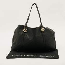 Pre Owned Gucci GG Twins Large Black Guccissima Leather Tote