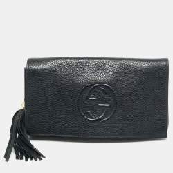 Pre Owned Gucci Soho Tassel Black Leather Pouch Clutch