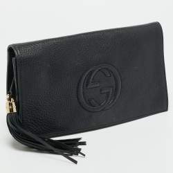 Pre Owned Gucci Soho Tassel Black Leather Pouch Clutch