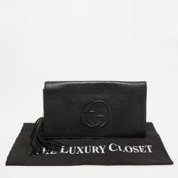 Pre Owned Gucci Soho Tassel Black Leather Pouch Clutch