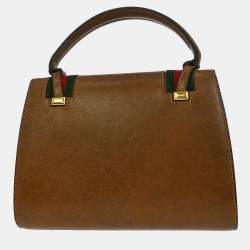 Pre Owned حقيبة غوتشي يد جلد بني