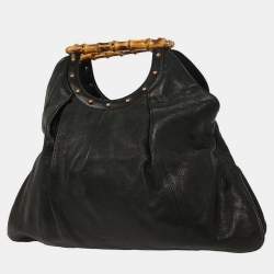 مملوكة مسبقًا حقيبة غوتشي هوبو جلد الخيزران سوداء