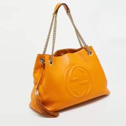 Pre Owned  حقيبة كتف غوتشي سلسلة سوهو متوسطة جلد أصفر داكن