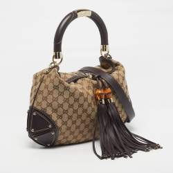 Pre Owned  حقيبة غوتشي بابوشكا إندي كانفاس GG و جلد بيج/بني متوسطة
