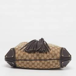 Pre Owned حقيبة غوتشي بابوشكا إندي كانفاس GG و جلد بيج/بني متوسطة