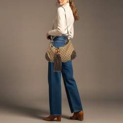 Pre Owned حقيبة غوتشي بابوشكا إندي كانفاس GG و جلد بيج/بني متوسطة