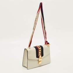 Pre Owned Gucci Sylvie Off White Small Leather Shoulder Bag
