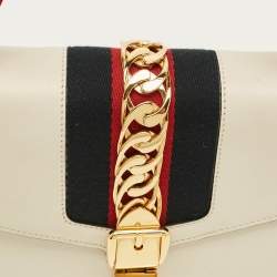 Pre Owned Gucci Sylvie Off White Small Leather Shoulder Bag