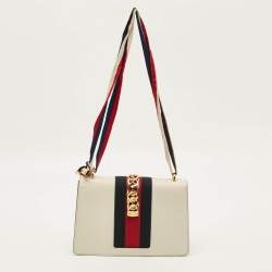 Pre Owned Gucci Sylvie Off White Small Leather Shoulder Bag
