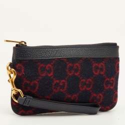 Pre Owned Gucci Navy Blue/Red GG Wool and Leather Pouch Clutch