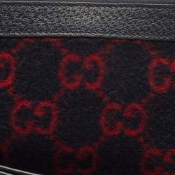 Pre Owned Gucci Navy Blue/Red GG Wool and Leather Pouch Clutch