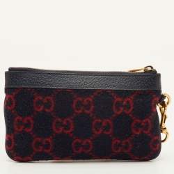Pre Owned Gucci Navy Blue/Red GG Wool and Leather Pouch Clutch