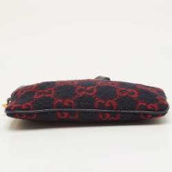 Pre Owned Gucci Navy Blue/Red GG Wool and Leather Pouch Clutch