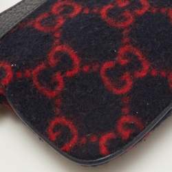 Pre Owned Gucci Navy Blue/Red GG Wool and Leather Pouch Clutch