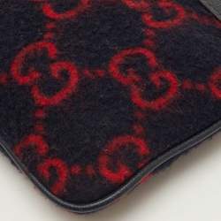 Pre Owned Gucci Navy Blue/Red GG Wool and Leather Pouch Clutch