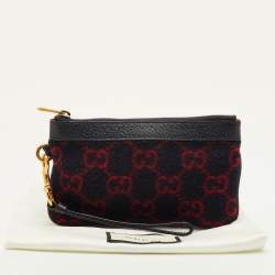 Pre Owned Gucci Navy Blue/Red GG Wool and Leather Pouch Clutch