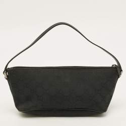 Pre Owned Gucci Boat Black GG Canvas and Leather Pochette
