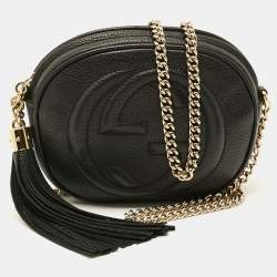 Pre Owned Gucci Soho Disco Mini Black Leather Chain Crossbody Bag