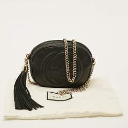 Pre Owned Gucci Soho Disco Mini Black Leather Chain Crossbody Bag