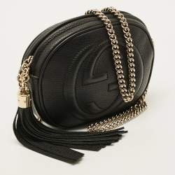 Pre Owned Gucci Soho Disco Mini Black Leather Chain Crossbody Bag