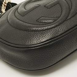 Pre Owned Gucci Soho Disco Mini Black Leather Chain Crossbody Bag