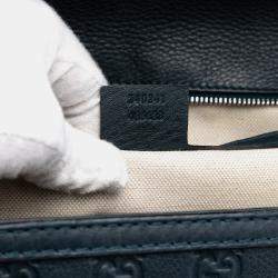 Pre Owned Gucci Blue Large Guccissima New Bamboo Top Handle Bag